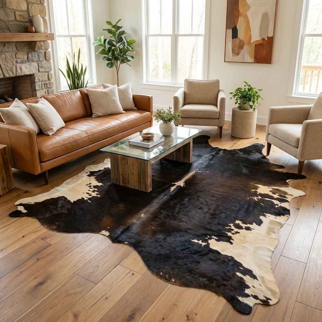 Heritage Tricolor Cowhide Rug 8'6" L X 6'8" W